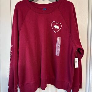 Old Navy Women's Burgundy Sweatshirt with Bear Heart Design